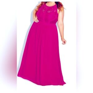 Panelled Bodice Maxi Dress fuschia
